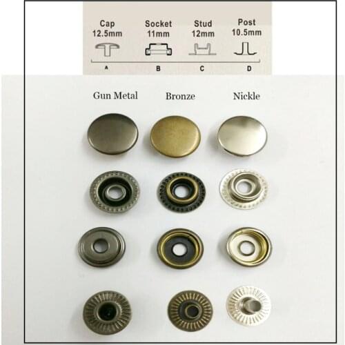 Wholesale 100sets/lot 12.5mm four part brass metal button ring snap press button snap fasteners silver, bronze, black #203/406
