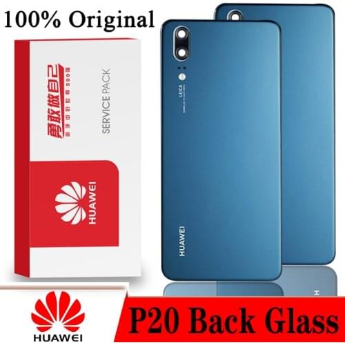 Original Back Cover for HUAWEI P20 Tempered Glass Spare Parts Back Battery Door Housing with Camera Frame Repair Parts