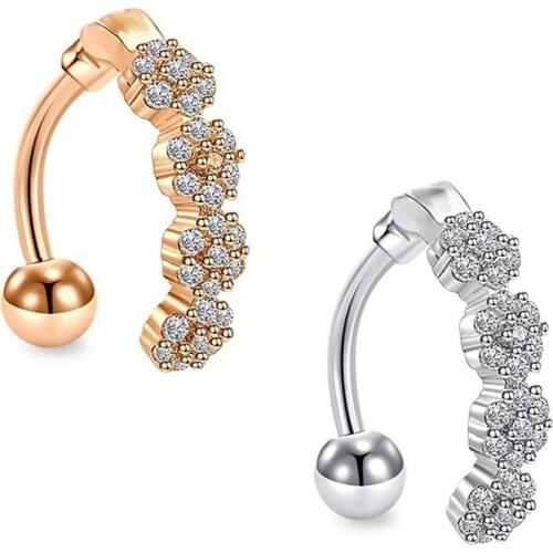 Women Trend Piercing Goth Stainless Steel Crystal Belly Button Piercings Dangle Flower Accessories Punk Womens Navel Rings