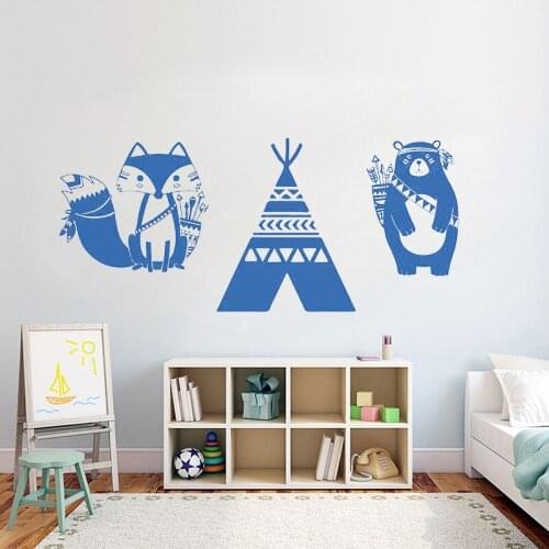 Tribal Bear Fox Wall Decal Nursery Vinyl Sticker Woodland Animal Decals Kids room decoration Boho Fox Wall Decor DIY Murals Y7