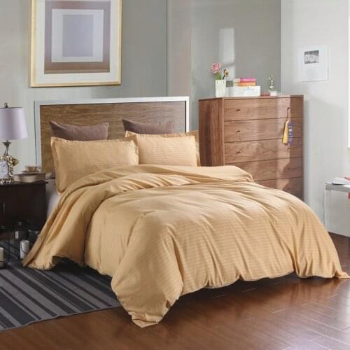 Satin Strip Simplicity Duvet Cover and Pillowcase Solid Color Bed Linens for Home King Queen Twin Size Gold Bedding Set 3pcs