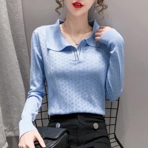 Casual Women Sweater turn-down collar Knitted Striped SWEATER Long Sleeve Spring autumn office Sweater female 2020