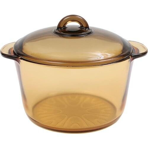 Transparent glass pot with two ears crystal amber stew pot soup pot and pans with open fire hot pot kitchen cookware cooking pot