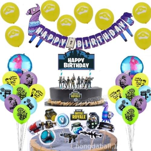 Birthady Party Ballons Fortnites Party Supplies Anime Figure Fortress Latex Ballon Cartoon Round Aluminum Film Ballon Home Decor