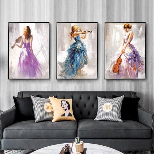 Modern Girl Playing The Violin Dance Nordic Posters And Prints Canvas Painting Wall Art Picture Living Room Home Decoration