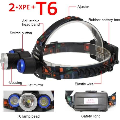 T6 LED Headlight Zoom 3 LED Headlamp Head Lamp XM-L T6 + XPE Q5 LED Light 4 Modes Lanterna for outdoor fishing hunting