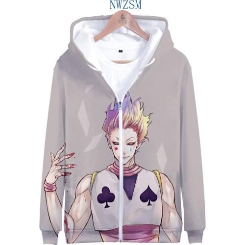 Anime Hunter X Hunter Zip Hoodie HXH Killua HIsoka Cosplay Costume Hip Hop Streetwear Pocket Pullover Zipper Hooded Sweatshirt