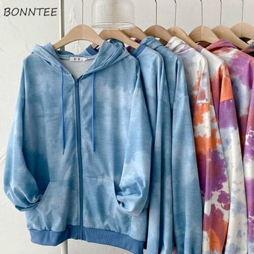 Tie Dye Sweatshirt Women Harajuku Chic BF Style Loose Hooded Teens Hoodies Popular Trendy College Female Clothing Autumn Basic