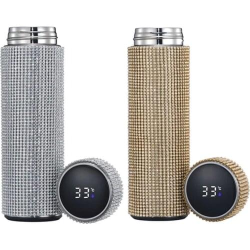Creative Diamond Thermos Bottle 500ml Water Bottle Stainless Steel Smart Temperature Display Vacuum Flask Mug Gift For Women