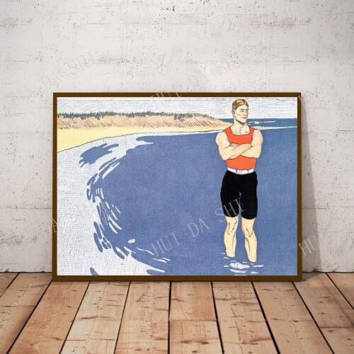Art Nouveau vintage poster print - Man standing in the sea (1899) by Edward Penfield