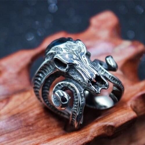 Domineering 316L Stainless Steel Rings Mens Personality Goat Head Skull Ring Finger Ring Gothic Vintage Ring Party Jewelry Gift