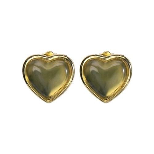 S925 sterling silver gold plated Natural Mexico blue amber Ear studs Temperament Personality Heart shape Love Womens Earrings