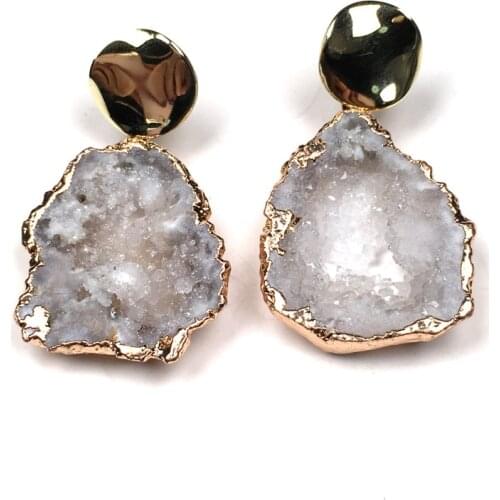 Wholesale New Earrings Stud Jewelry Handmade Nature Stone Irregular Clear Hollow Quartz Stone Earring Women