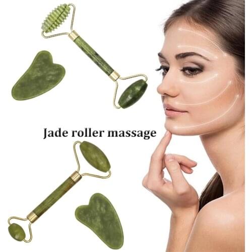 1pc/1set Massage Roller Facial Guasha Board Double Heads Natural Jade Stone Relaxation Slimming Neck Thin Lift Face Lift Tools