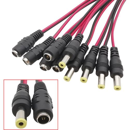 2/5Pair 5.5 x 2.1mm DC Power Pigtail Cable Wire 12V 3A Male Plug & Female Jack Connector for CCTV Security Camera Lighting 27CM