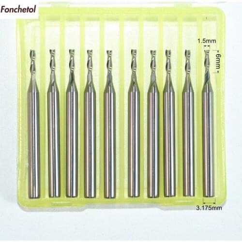 3.175mm*1.5mm*6mm-10pcs CNC solid carbide End Mill,woodworking router bit,2 Flutes wood end milling cutter,MDF,wood,plywood