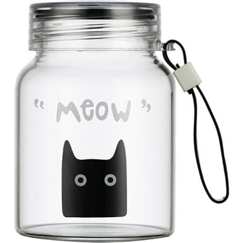 300ML Cute Pattern Water Cup With Lanyard, Outdoor Portable Juice Bottle Vacuum Cup Mini Larger Capacity Milk Mugs Glass Gifts