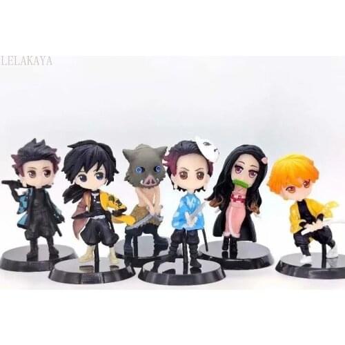 6pcs/set Japan anime Demon Slayer Kamado Nezuko Kamado Tanjirou Agatsuma Zenitsu Figure Q version Doll Gifts Brinquedos for kid