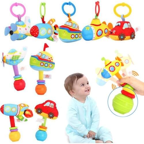 Car Rocket Boat Plane Submarine Baby Bed Stroller Hanging Toy Plush Infant Baby Handbell Rattles Handle Pull Hand Grip Toy I0022
