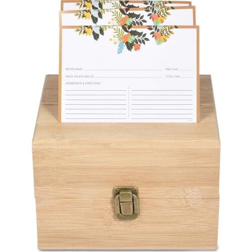 Bamboo Wood Recipe Box with 50 Cards Multi-purpose Handcrafted Storage Case Practical Kitchen Tools 18x10.7x13.2cm LBShipping