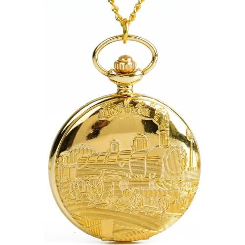 Large Quartz Pocket Watch Innovative Design Luxury Gold Locomotive Vintage Pocket Watch With Necklace Hanging Ornaments