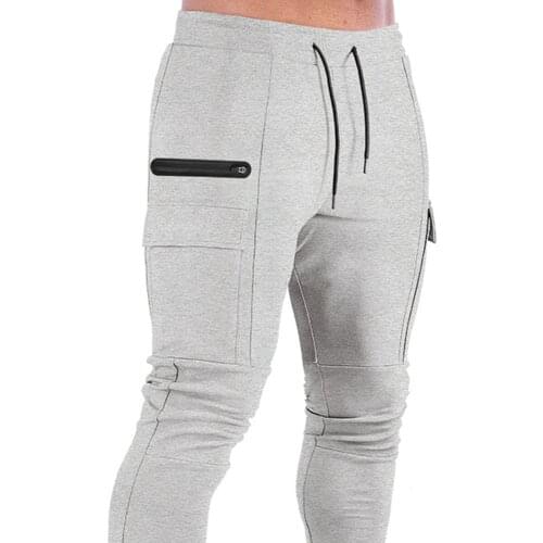 Mens muscle fitness running training sports cotton trousers mens breathable slim fit casual health pants pockets