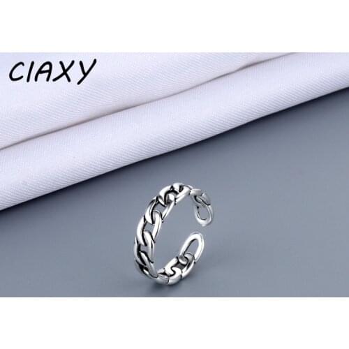 CIAXY 925 Sterling Silver Geometric Twist Chain Rings for Women Open Finger Ring Retro Thai Silver Party Jewelry Gifts