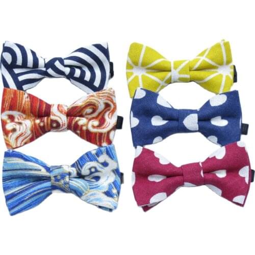 Children bowtie cotton linen small bow ties Individual unique pattern design Leisure baby is wearing a decorative bow tie