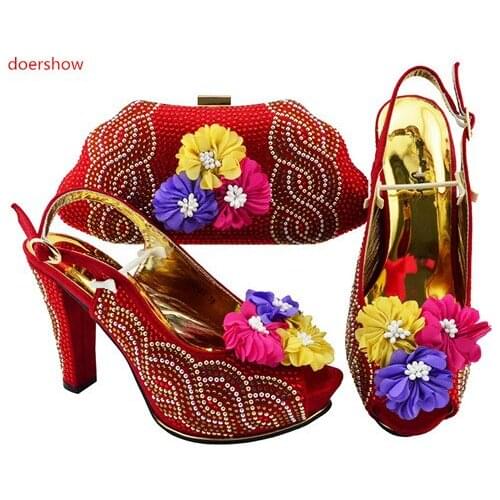 Doershow New Arrival Italian Women red Shoe and Bag Set African Matching Shoes and Bags Italian In Women Party Shoes SJZS1-3