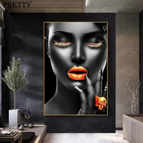Black Woman Wearing Ring Canvas Painting Wall Art African Woman Posters and Prints Modern Art Painting Living Room Decor Picture