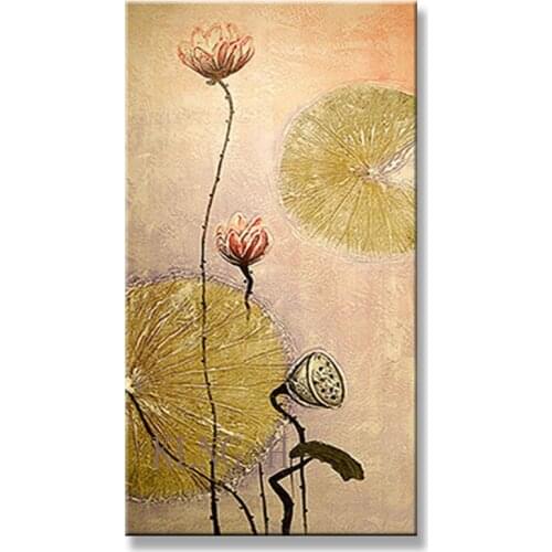 100% Handmade acrylic paintings flowers Lotus oil painting on canvas wall art picture for parlour Entrance porch no framed