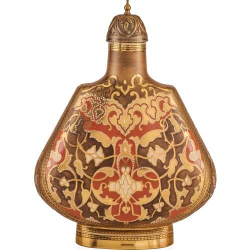 Handmade Traveller Flask Glass Special Design Water Bottle Vase Jug Gilt Gold Bronze Ottoman Limited Edition