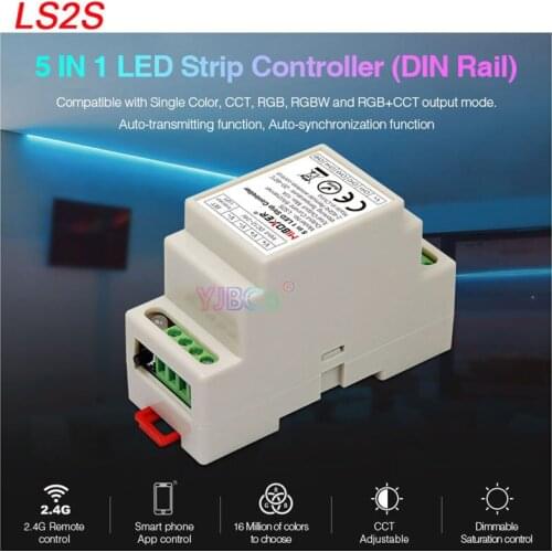 Miboxer 5 in 1 DIN Rail LED Strip Controller LS2S Single color/CCT/RGB/RGBW/RGB+CCT Lamp Tape dimmer DC12V 24V Max10A