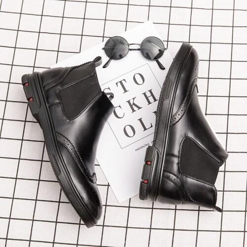 Men casual business office formal dress chelsea boots genuine leather bullock shoes carving brogue shoe gentleman ankle boot man