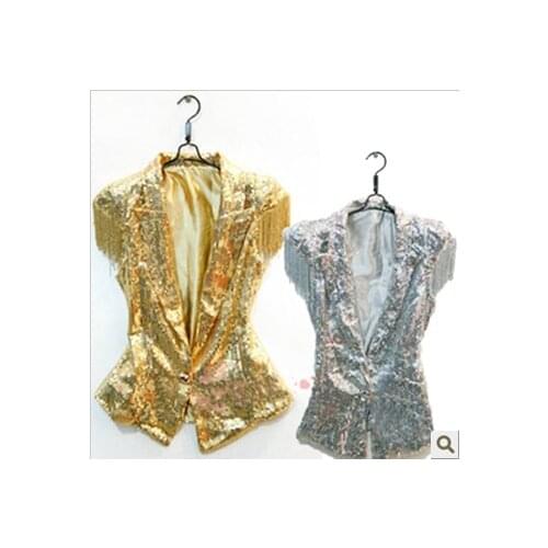 Ancient Chinese Costume Real 2018 New Ds Singer Dancers Sequins Tassel Vest Jazz Stage Performance Clothing Coat For Men And