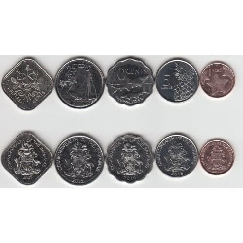 Bahamas 5 Coins Set 100% Authentic Original Coin Collectibles UNC
