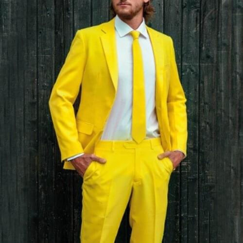 New Arrival Bright Yellow Wedding 2021 Costume Mens Suit Slim Fit Mens Tuxedo Two Piece Formal Prom Party Suit Grooms Suit