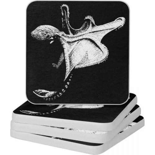 Octopus Pen And Ink Artwork Diatom Square Round Coaster Water Absorption Cup Bonsai Mat Soap Toothbrush Pad Diameter 10cm