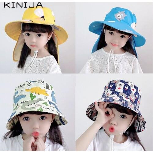 Wide brim children cartoon fisherman hat kids beach anti-uv sun protection bucket hat summer girls cute casual fashion cap baby
