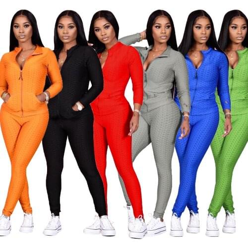 Casual Women Two Piece Set Jacket Crop Top +Long Pants Sportwear Outfits Tracksuit Women Women Clothing Outfit