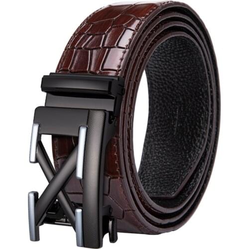 Crocodile Belt for Men Leather Belt Letter Buckle Automatic Sliding Belt Changable Waist Strap Designer for Jeans Barry.Wang