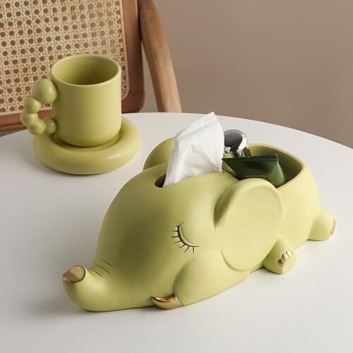Nordic Luxury Creative Elephant Figurine Ornaments Multi-functional Tissue Box Desktop Living Room Home Decoration Accessories