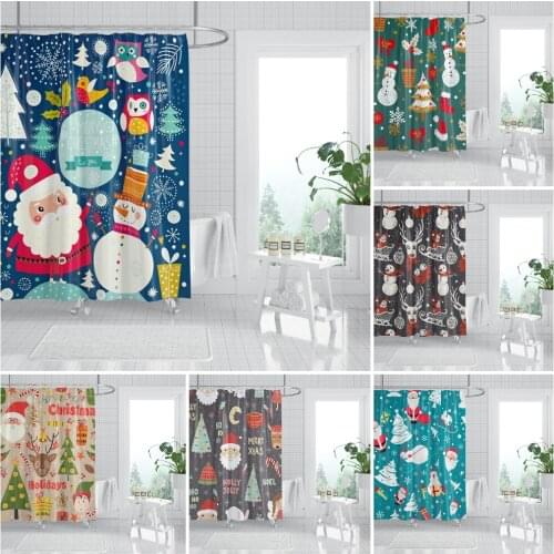 Santa Shower Curtain Eco-Friendly Polyester Bath Curtain Christmas Home Decoration Bathroom Accessories With Hooks