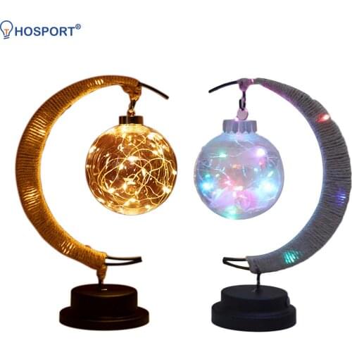 LED Table Lamp Hemp Rope Moon Wrought Iron Desk Light Romantic Decorative Night Lamp for Bedroom Wedding Party Living Room