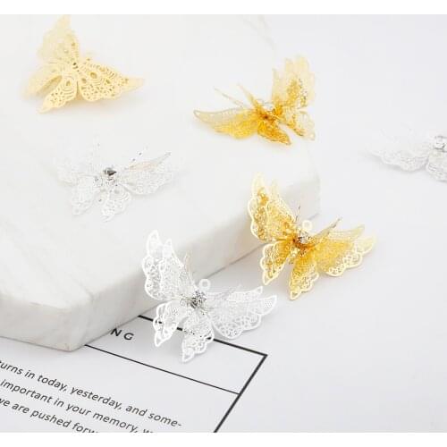 Rhodium/Gold Color Three Layer Butterfly Charm Necklaces Pendant for Bracelet Necklace Jewelry Accessories Making DIY Handmade
