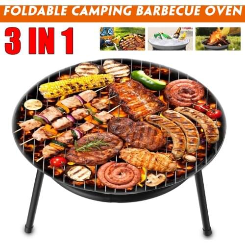 Outdoor Barbecue Grill Wood Burning Cast Iron Firepit Bowl Fireplace Grill for BBQ Garden Patio Terrace Camping Beaches 55x55 cm