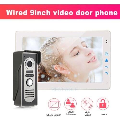 REDEAGLE 9 inch Wired Video Door phone Touch Button Monitor Video Intercom System Support Electric Lock Unlock