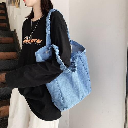 PURFAY Denim Capacity Women Tote Shopper Bag Eco Reusable Travelling bag Cloth Messenger Bag Square Bag