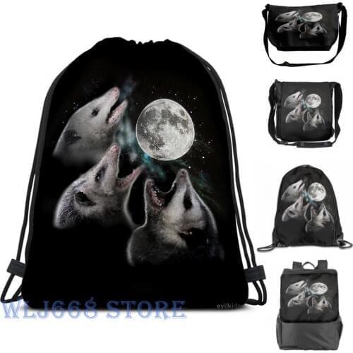 Funny graphic print shoulder Bags women 3 Opossum Moon Single shoulder backpack travel for men Gym Bag