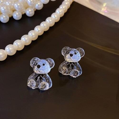 Korean Cute Resin Transparent Bear Earrings Women 2021 New Trendy Girls Stud Earrings Female Delicate Ear Studs Pendientes Mujer